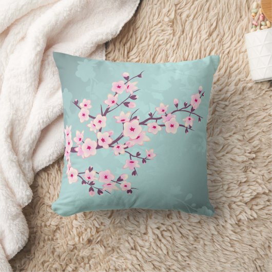 Cherry Blossoms Turquoise Monogram Kussen (Deken)