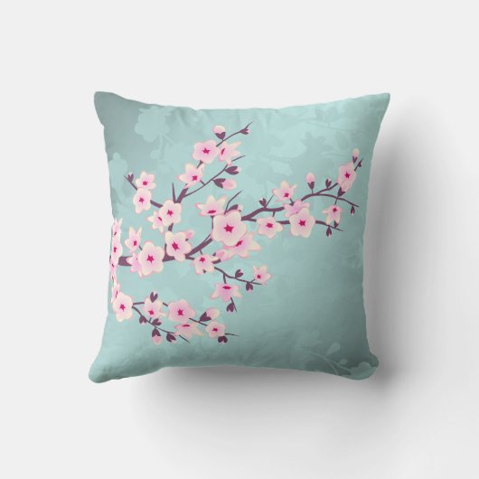 Cherry Blossoms Turquoise Monogram Kussen (Achterkant)