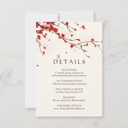 Cherry Blossoms Waterverf Bloemen Bruiloft Details Kaart (Voorkant)