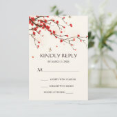 Cherry Blossoms Waterverf Bloemen Bruiloft RSVP (Staand voorkant)