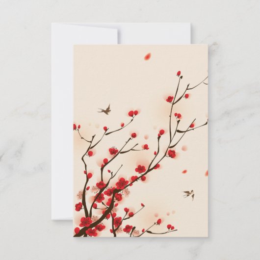 Cherry Blossoms Waterverf Bloemen Bruiloft RSVP (Achterkant)