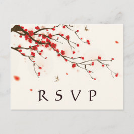 Cherry Blossoms Waterverf Bloemen Bruiloft RSVP Uitnodiging Briefkaart