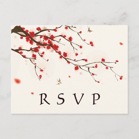 Cherry Blossoms Waterverf Bloemen Bruiloft RSVP Uitnodiging Briefkaart (Voorkant)