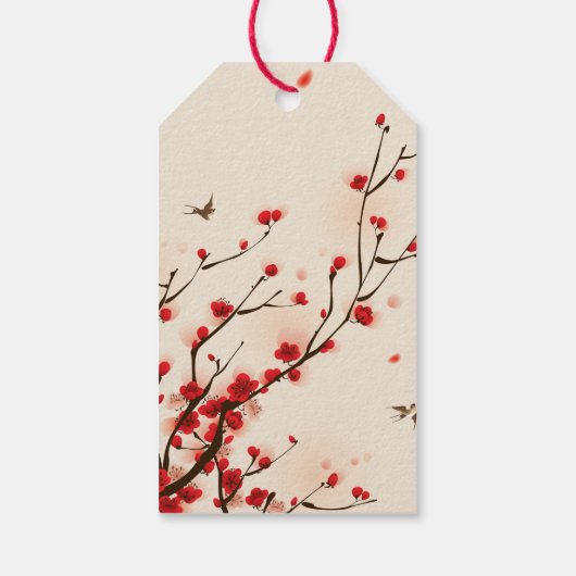 Cherry Blossoms Waterverf Bloemen Dank u Cadeaulabel (Achterkant)