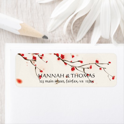 Cherry Blossoms Waterverf Bloemen Retouradres Etiket (Insitu)