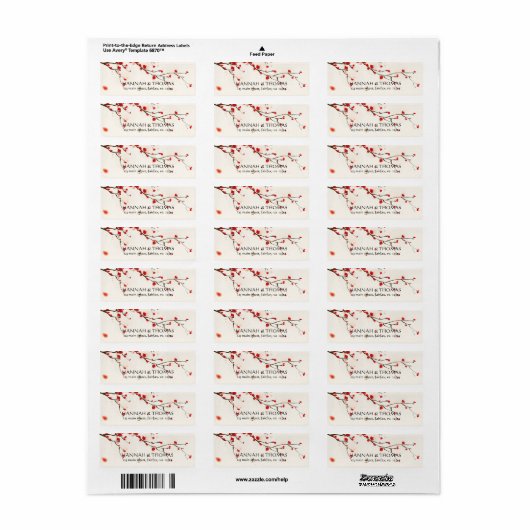 Cherry Blossoms Waterverf Bloemen Retouradres Etiket (Full Sheet)