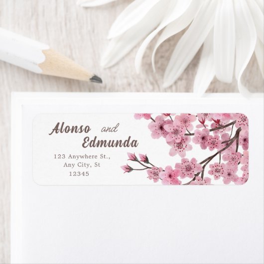 Cherry Blossoms Waterverf Floral gepersonaliseerd Etiket (Insitu)