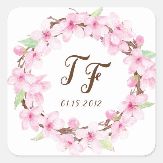 Cherry Blossoms Waterverf Trouwstickers Vierkante Sticker (Voorkant)