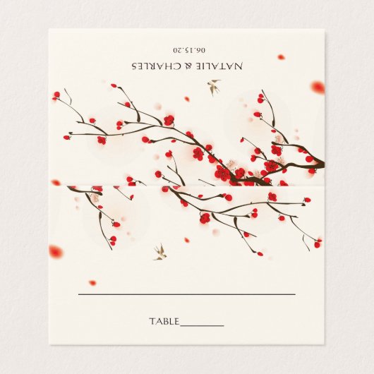 Cherry Blossoms Waterverf Trouwtafel Plaats Kaart (Buitenkant ongevouwen)