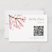 Cherry Blossoms Wedding RSVP QR Code Floral Script (Voorkant)