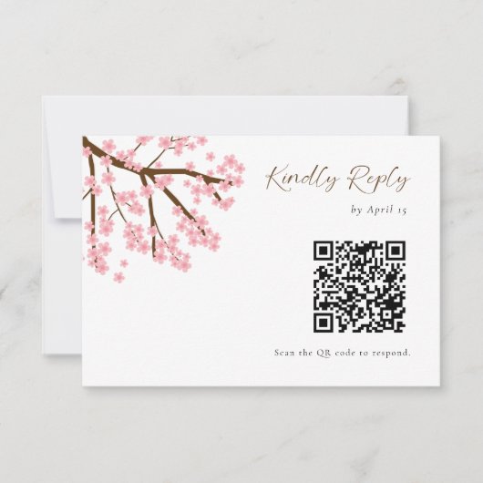Cherry Blossoms Wedding RSVP QR Code Floral Script (Voorkant)