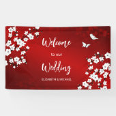 Cherry Blossoms White Red Wedding Welcome Spandoek (Horizontaal)