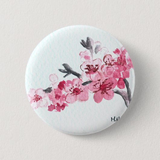 Cherry blosspiroze bloemen ronde button 5,7 cm (Voorkant)