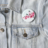 Cherry blosspiroze bloemen ronde button 5,7 cm (In situ)