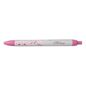 Cherry Blosssom Silver Glitter Monogram Blauwe Inkt Pen (Voorkant)