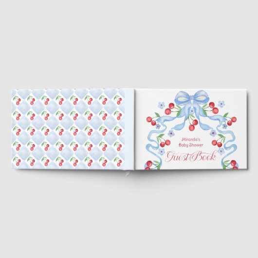 Cherry Blue Bow Baby shower Gastenboek (Volledig)