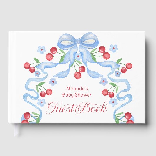 Cherry Blue Bow Baby shower Gastenboek (Voorkant)