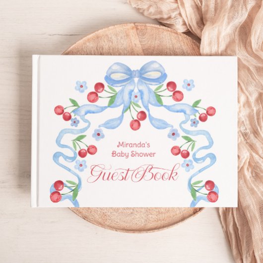 Cherry Blue Bow Baby shower Gastenboek