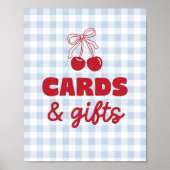 Cherry Blue Gingham Kaarten & Cadeaus Verjaardag Poster (Voorkant)