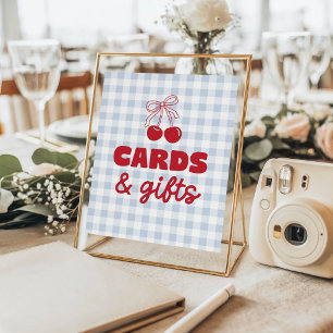 Cherry Blue Gingham Kaarten & Cadeaus Verjaardag Poster