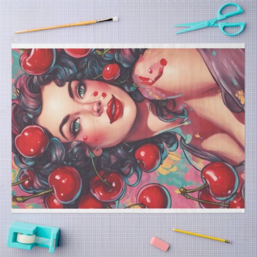 Cherry Bomb Babe Pinup Retro Decoupage Tissuepapier (Craft)