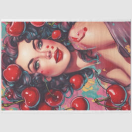 Cherry Bomb Babe Pinup Retro Decoupage Tissuepapier