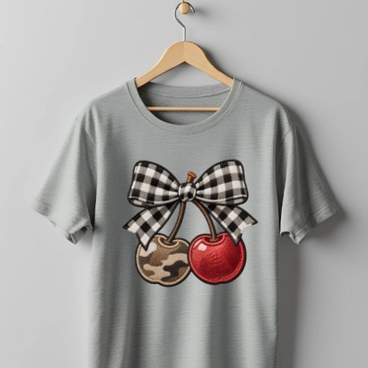 Cherry Bomb Camo & Plaid Faux-Embroidery T-shirt