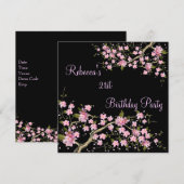 Cherry Bossom 21st Elegant Birthday Party Black Kaart (Voorkant / Achterkant)