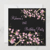 Cherry Bossom 21st Elegant Birthday Party Black Kaart (Voorkant)