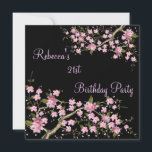 Cherry Bossom 21st Elegant Birthday Party Black Kaart<br><div class="desc">Black with Pink Cherry Blossom Trees Invitation,  21st Birthday Party. Pas je aan met je eigen gegevens.</div>