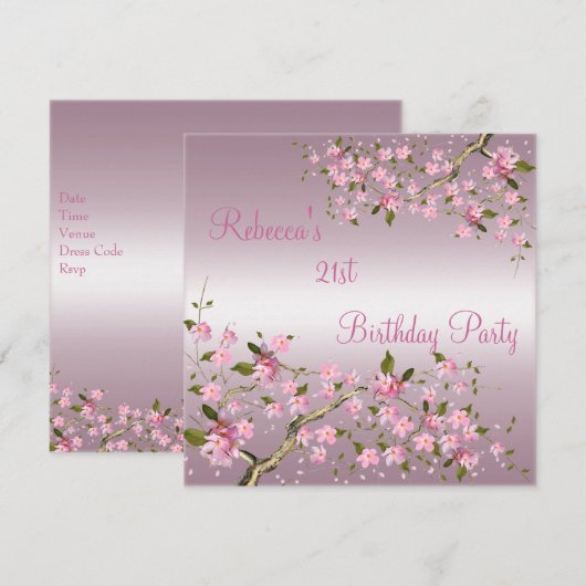 Cherry Bossom 21st Elegant Birthday Party roze Kaart (Voorkant / Achterkant)