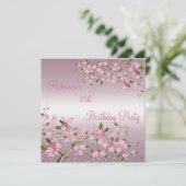 Cherry Bossom 21st Elegant Birthday Party roze Kaart (Staand voorkant)