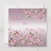 Cherry Bossom 21st Elegant Birthday Party roze Kaart (Voorkant)