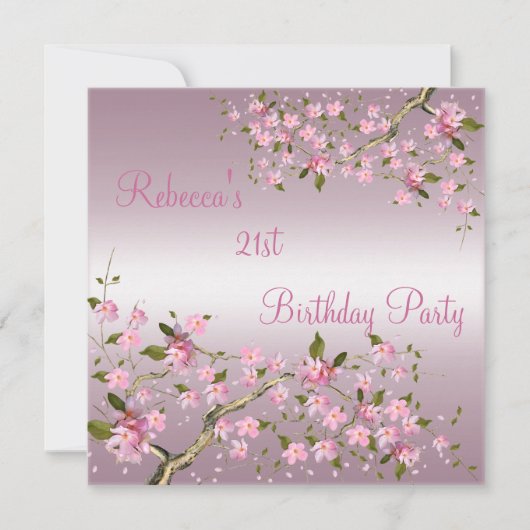 Cherry Bossom 21st Elegant Birthday Party roze Kaart (Voorkant)