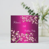 Cherry Bossom 21st Elegant Birthday Party roze Kaart (Staand voorkant)