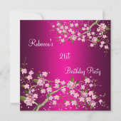 Cherry Bossom 21st Elegant Birthday Party roze Kaart (Voorkant)