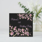 Cherry Bossom 21ste Verjaardagsfeest Zwart Kaart (Staand voorkant)