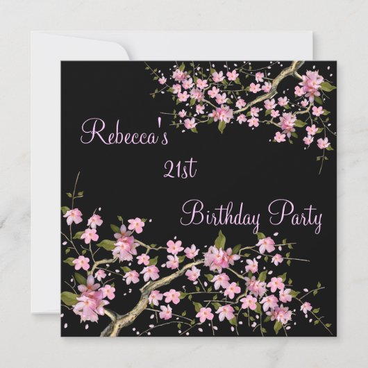 Cherry Bossom 21ste Verjaardagsfeest Zwart Kaart (Voorkant)