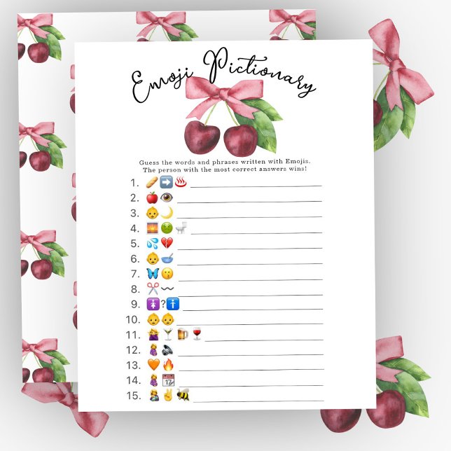 Cherry bow baby shower Emoji Pictionary spel (Creator heeft geüpload)