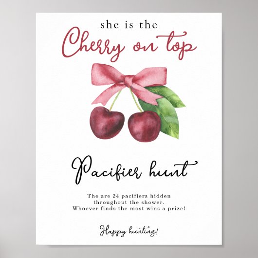 Cherry bow baby shower Fopspeen jacht spel Poster (Voorkant)