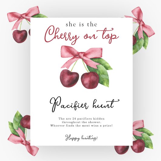 Cherry bow baby shower Fopspeen jacht spel Poster
