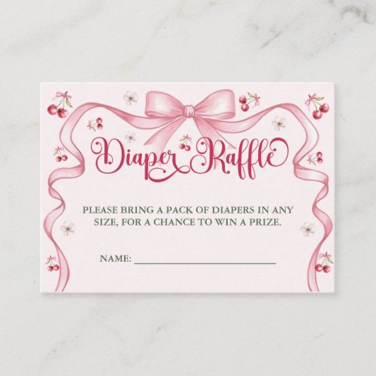 Cherry Bow Baby shower Luier Raffle Informatiekaartje (Voorkant)