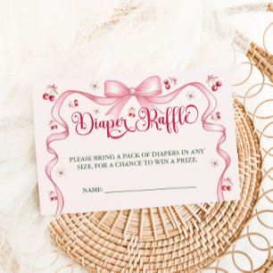 Cherry Bow Baby shower Luier Raffle Informatiekaartje