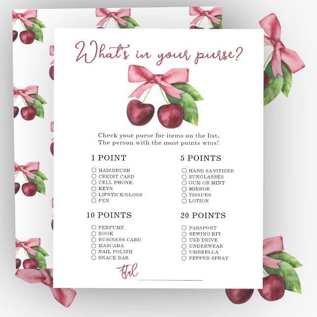 Cherry bow baby shower Whats in je tas spel (Creator heeft geüpload)