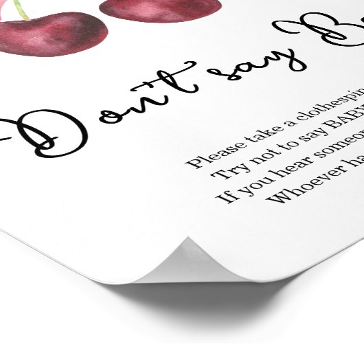 Cherry bow baby shower Zeg niet baby Poster (Hoek)