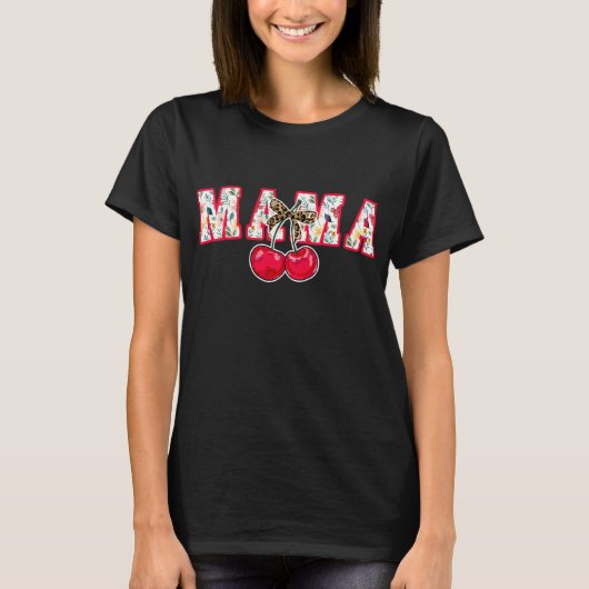 Cherry Bow Coquette Mama Leopard Print T-shirt (Voorkant)