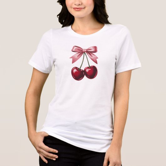 Cherry Bow Coquette T-shirt | Mooie rode kersen (Voorkant)
