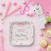 Cherry Bow Girl Baby shower Papieren Bordje (Feest)