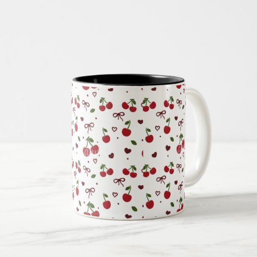 Cherry & Bow Pattern Coffee Mug Tweekleurige Koffiemok (Voorkant rechts)
