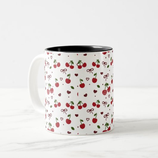 Cherry & Bow Pattern Coffee Mug Tweekleurige Koffiemok (Voorkant links)